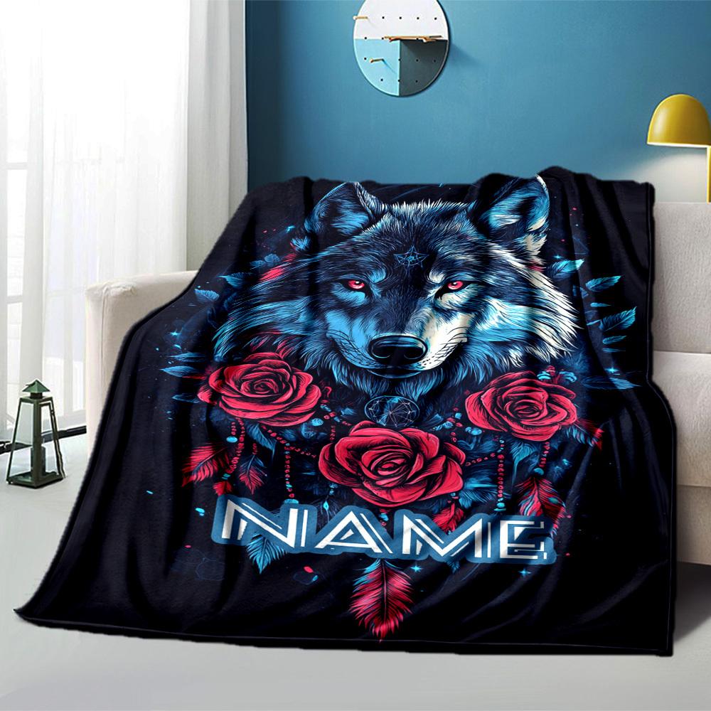 Wolf Roses Dreamcatcher Home Customize Your Name Blankets Comfortable Soft Lightweight Allseason Multipurpose Blanket For Picnics Sofas Offices Beds