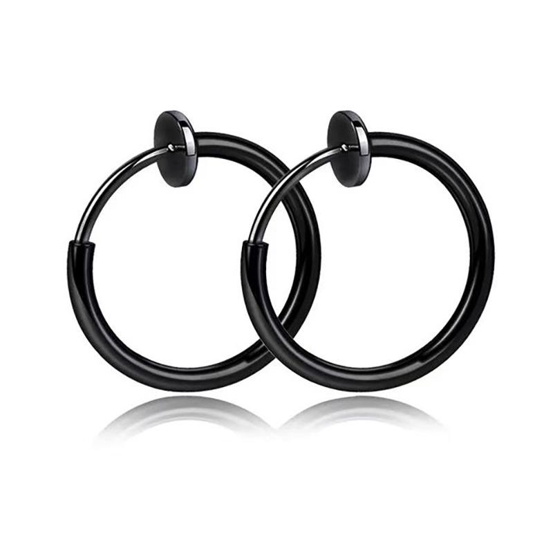 18K Stainless Steel Unisex Ear Clips for Non-Pierced Ears, Hip Hop Style Titanium Steel Hoop Earrings