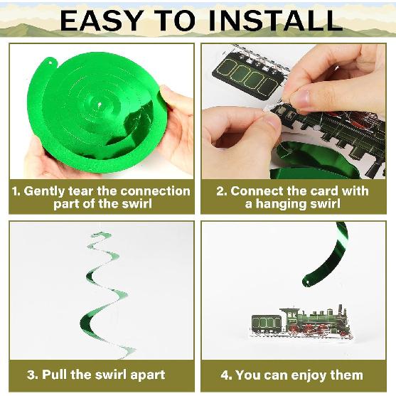 party greeting 109Pcs Train Birthday Party Supplies Includes Steam Train Party Plates Napkins Fork Retro Train Banner Hanging Ceiling Swirls for