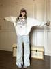 Women's Light Blue Low-Waist Wide-Leg Workwear Jeans with Big Pockets