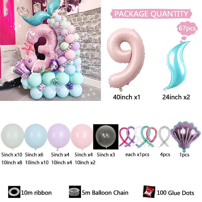 

67pc/set Ocean Mermaid Fish Tail Digital Aluminum Film Balloon 1-9 suitable for birthday party anniversary graduation season 40Inch