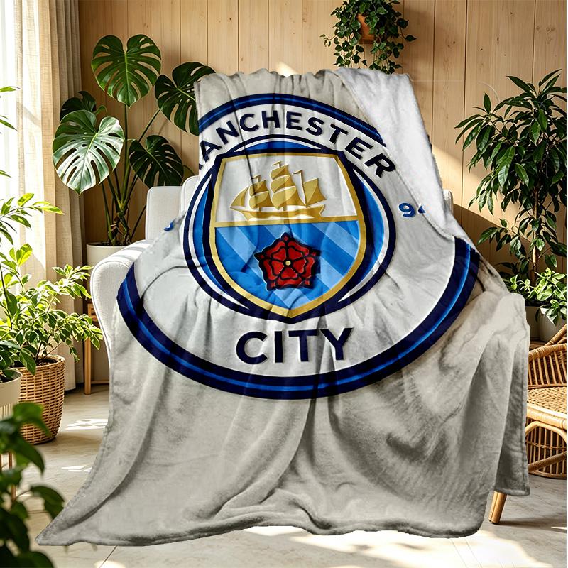 Football Team City FC Pattern Blanket for Home Decoration, Bed, Sofa, Car Travel, Camping, Suitable for All Seasons, Birthday Christmas Gift