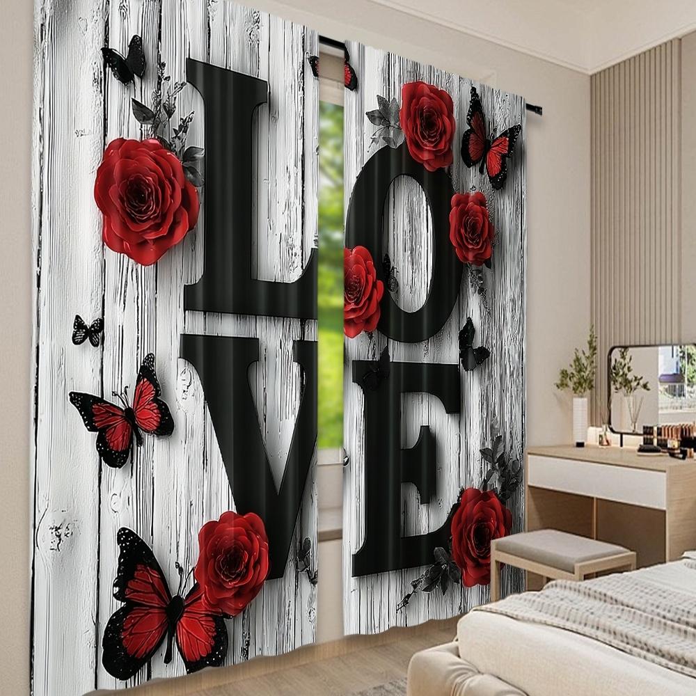 Flaches Druck-Szenen-Vorhang Liebe Blüte Digital Bedruckte Polyester-Vorhänge Festliche Vorhänge Verwendung Wohnkultur Set von 2 Hergestellt Waschbar