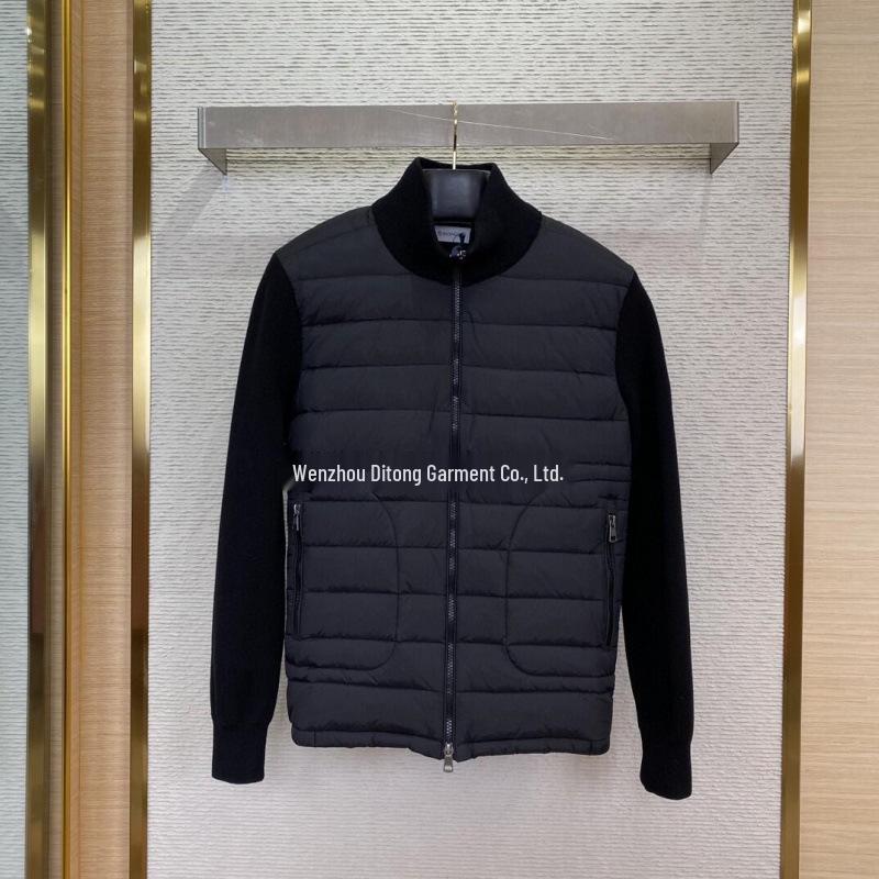 Europäische Herren Slim Fit Gestrickte Patchwork Daunenjacke - Weiße Entendaune, Warmer Stehkragen, Modische Freizeitkleidung