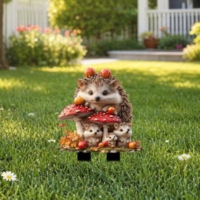 Yousheng Cartoon Hedgehog Garden Stake Decoration, 2D Acrylic Animal Yard Sign, Outdoor Courtyard Lawn Pathway Animal Shape