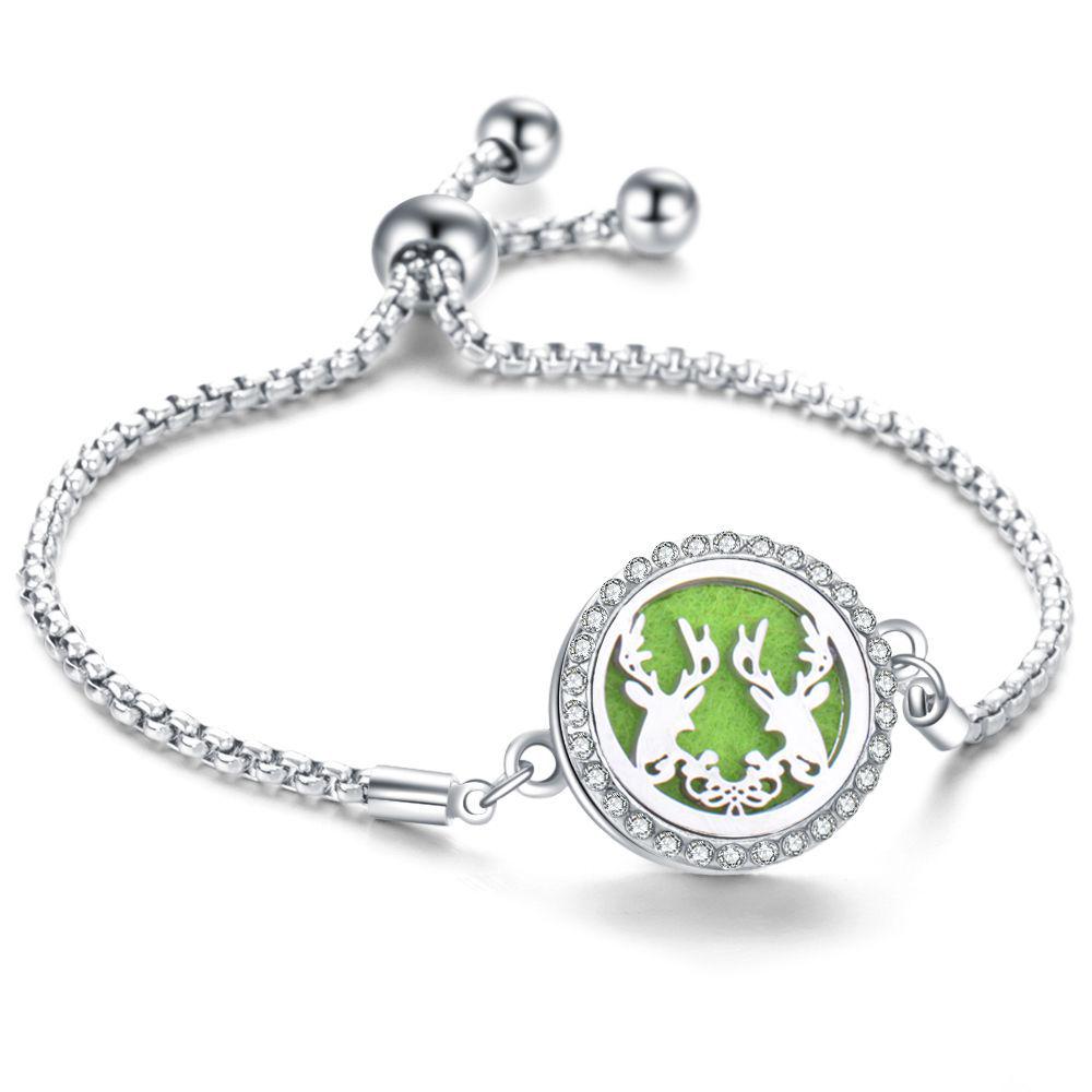 Crystal Rhinestone Aromatherapy Tree of Life Bracelet - Adjustable Titanium Steel with Essential Oil Compartment.