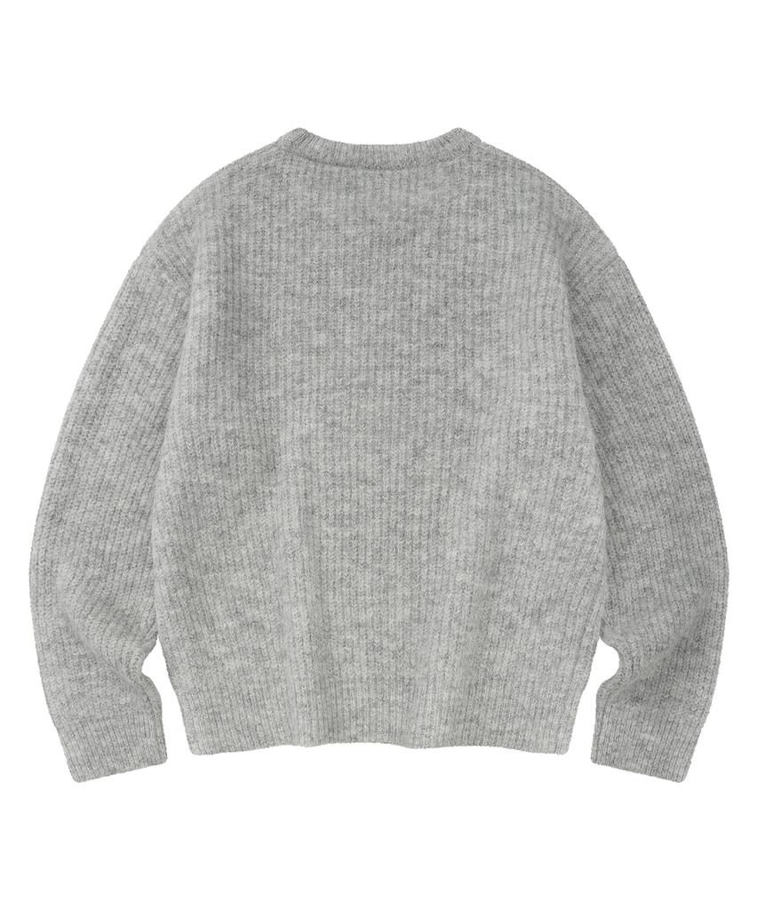 LMR Hairy Heart Embroidered Pullover Knit Light Grey