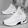 Men's 8CM Hidden Height Flyknit Running Shoes with Thick Platform Sole, Mesh Upper, White.