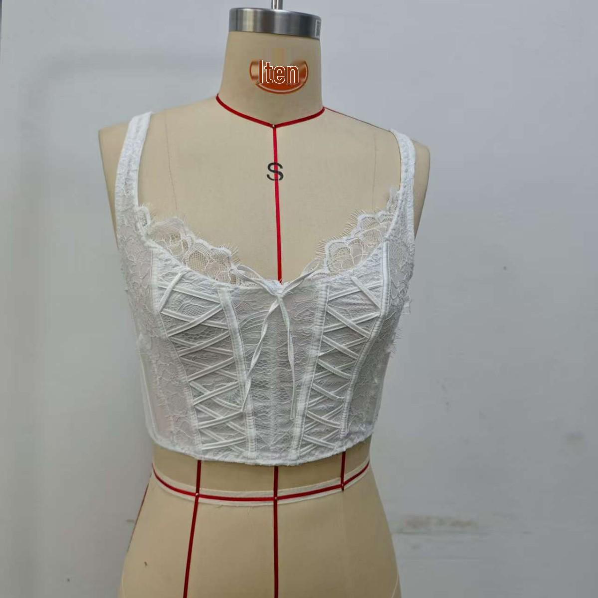 

European American Lace Crisscross Mesh Camisole Bandeau Small білий