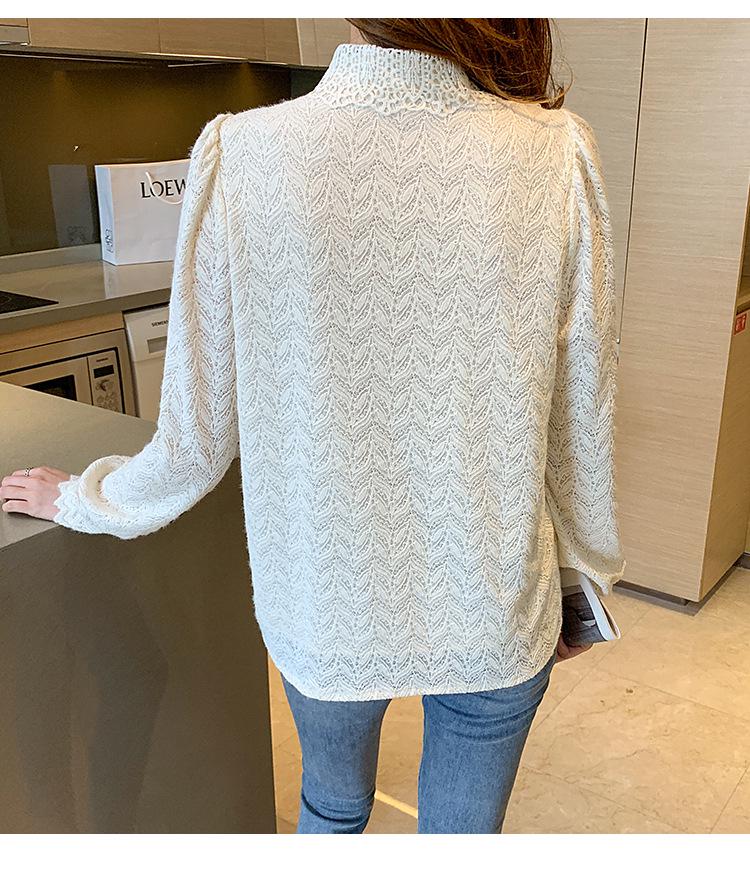 Korean Retro Ruffle Lace Blouse with Peter Pan Collar and Puff Sleeves for Women - Autumn/Winter 2025 Collection