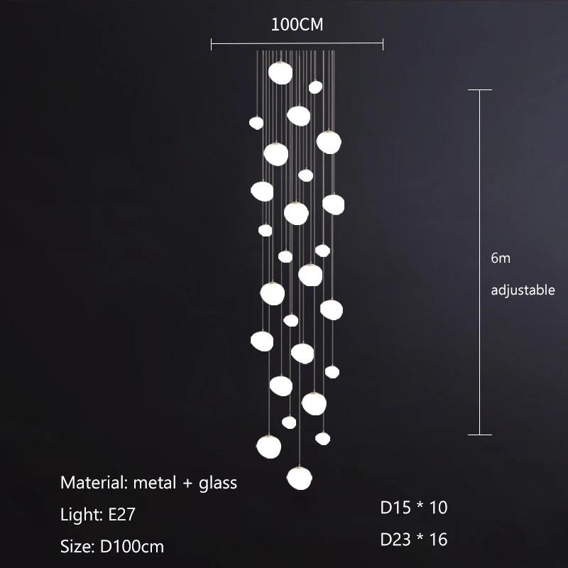 Nordic Minimalist Staircase Chandelier Bubble Glass Light Luxurious Living Room Family Kitchen Restaurant Celing Pendant Lamp