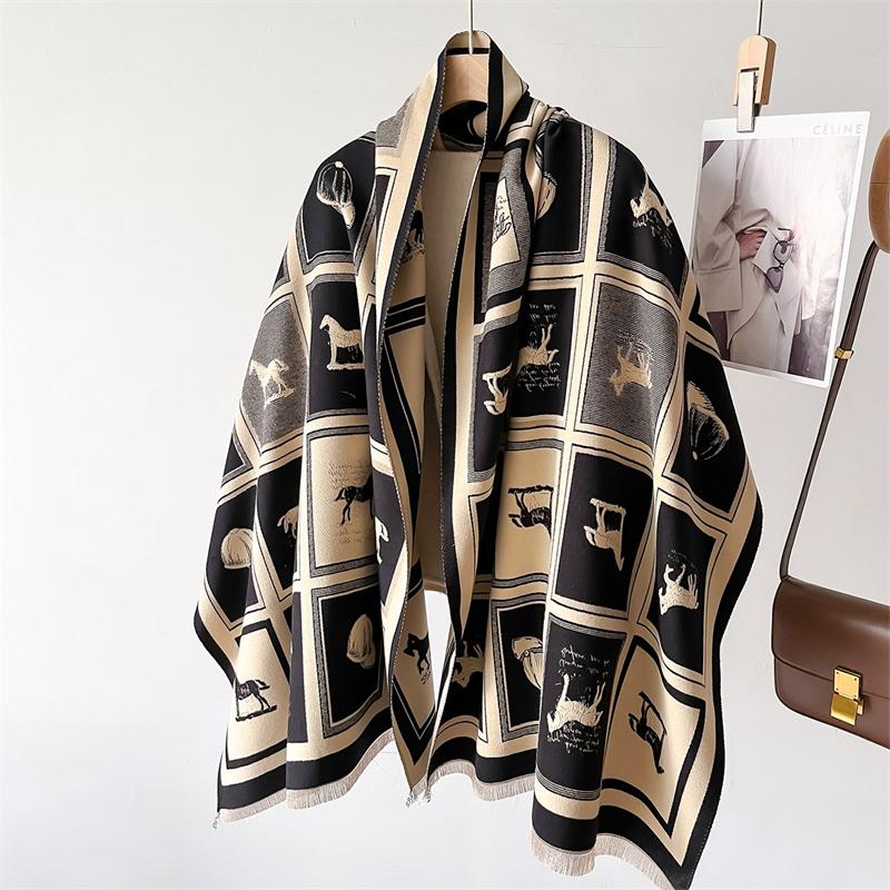 Women's Luxury Warm Scarf Imitation Cashmere Fashion Shawl for Going Shopping and Gathering Poncho for Lady