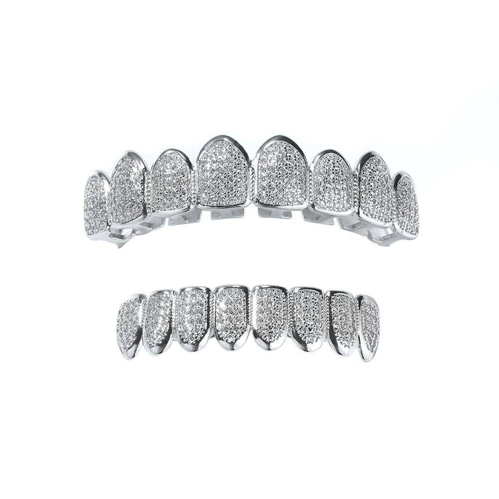 Grillz per Denti Gioielli Hip Hop Grillz Dorati Decorazione del Corpo Gioielli di Halloween Denti Ottone Zircone Set di Gioielli