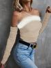 Vintage monokrage axelbandslös långärmad topp rygglös t-shirt Off-shoulder kvinnor Y2K-kläder