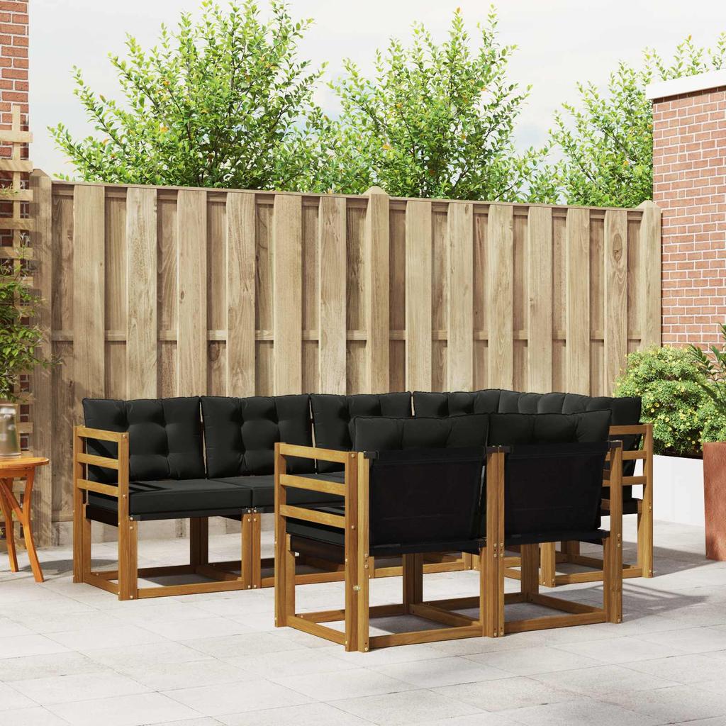 Outdoor Sofa Set with Cushions 7 pcs Natural and Black