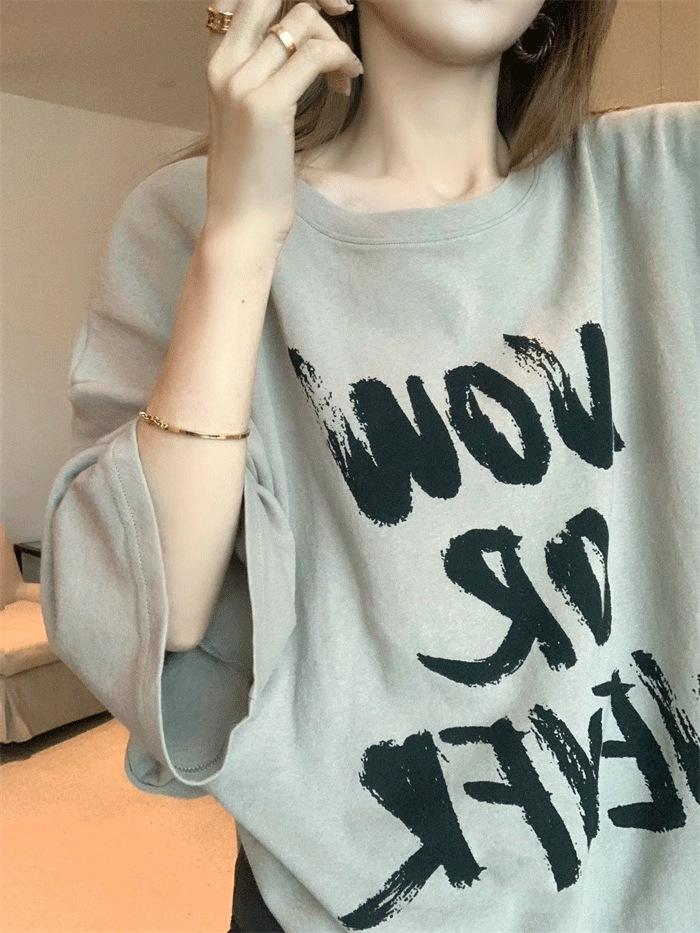 Women's Khaki Retro Plus Size Short Sleeve T-shirt - Summer Casual Loose Mid-Length Design with Letter Print