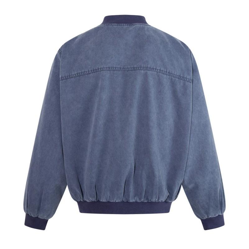 Mens Washed Vintage Canvas Workwear Jacket Loose Fit Stand Collar With Large Patch Pockets Streetwear