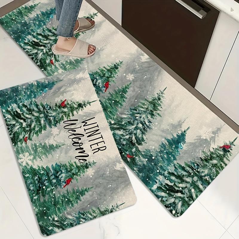 1 Stück Anti-Ermüdungs-Küchenteppiche Wald Weihnachtsbaum Wasserdicht Rutschfest Dick Gepolsterte Küchenmatte Schwerlast Komfort Stehmatte für Küche