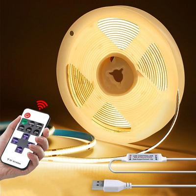 Superheller DC5V-COB-LED-Streifen, dimmbar über USB, 320 LEDs/m, 1 M, 2 M, 3 M, 4 M, 5 M, COB-LED-Lichtstreifen mit RF-Fernbedienung, Dimmer für die Beleuchtung zu Hause