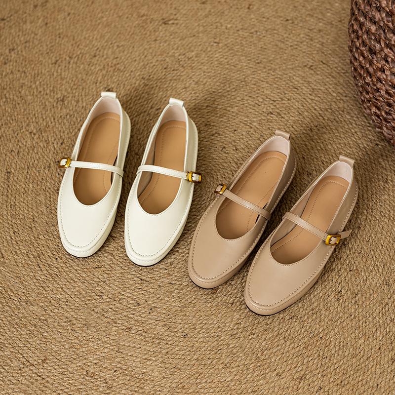 Fashion Women's new leather cowhide round toe spring and autumn low heel large size comfortable casual Mary Jane single shoe