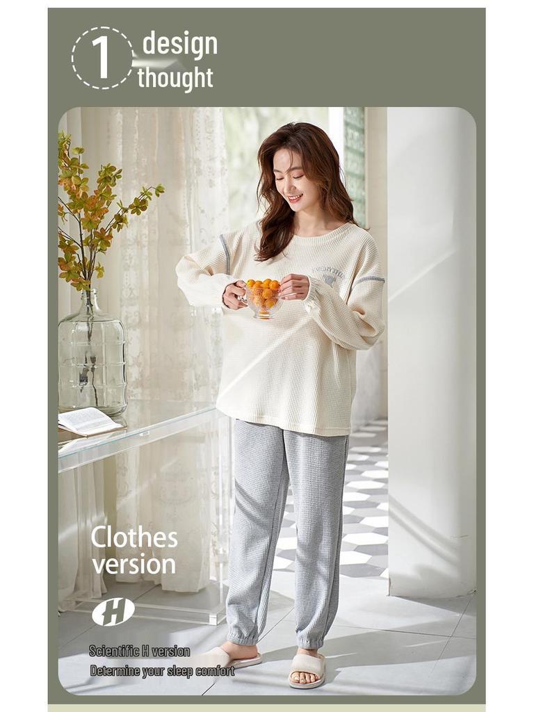 Autumn/Winter Couple's Pajamas: Women's Ins-Style and Men's Casual Loose Combed Cotton Two-Piece Set