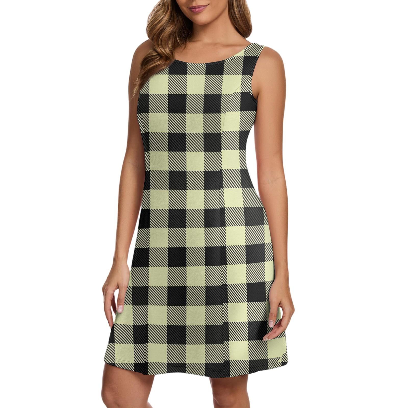 

Женские повседневные платья-жилеты с принтом в клетку XL жёлтый