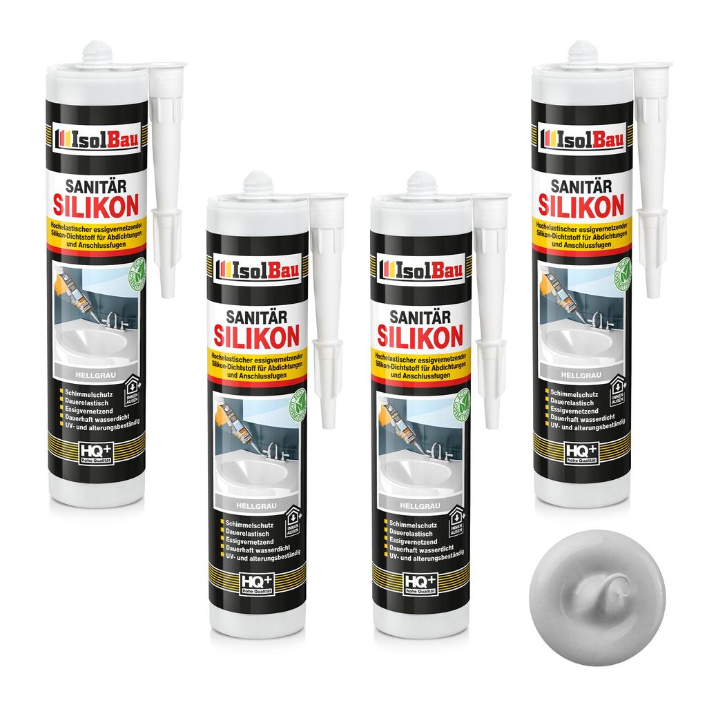 IsolBau Sanitary Silicone Light Gray Sanitär Silikon 4 x 300ml