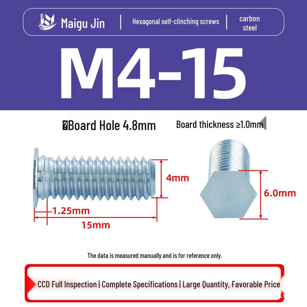 NFH Hex Rivet Nut: Galvanized Press Plate External Thread Screw, 8.8 Grade, M3-M8 Sizes.