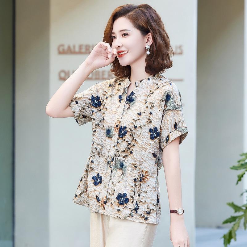Mom's 2026 Chinese Chiffon Blouse: Spring/Summer National Style for Middle-Aged & Elderly Women