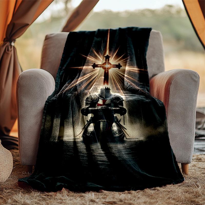 Cross Templars Knight Flannel Blanket Soft Warm All-Season Throw, Design for Camping, Car Travel, Hiking Sofa, Bed, Office Perfect Gift for Parties