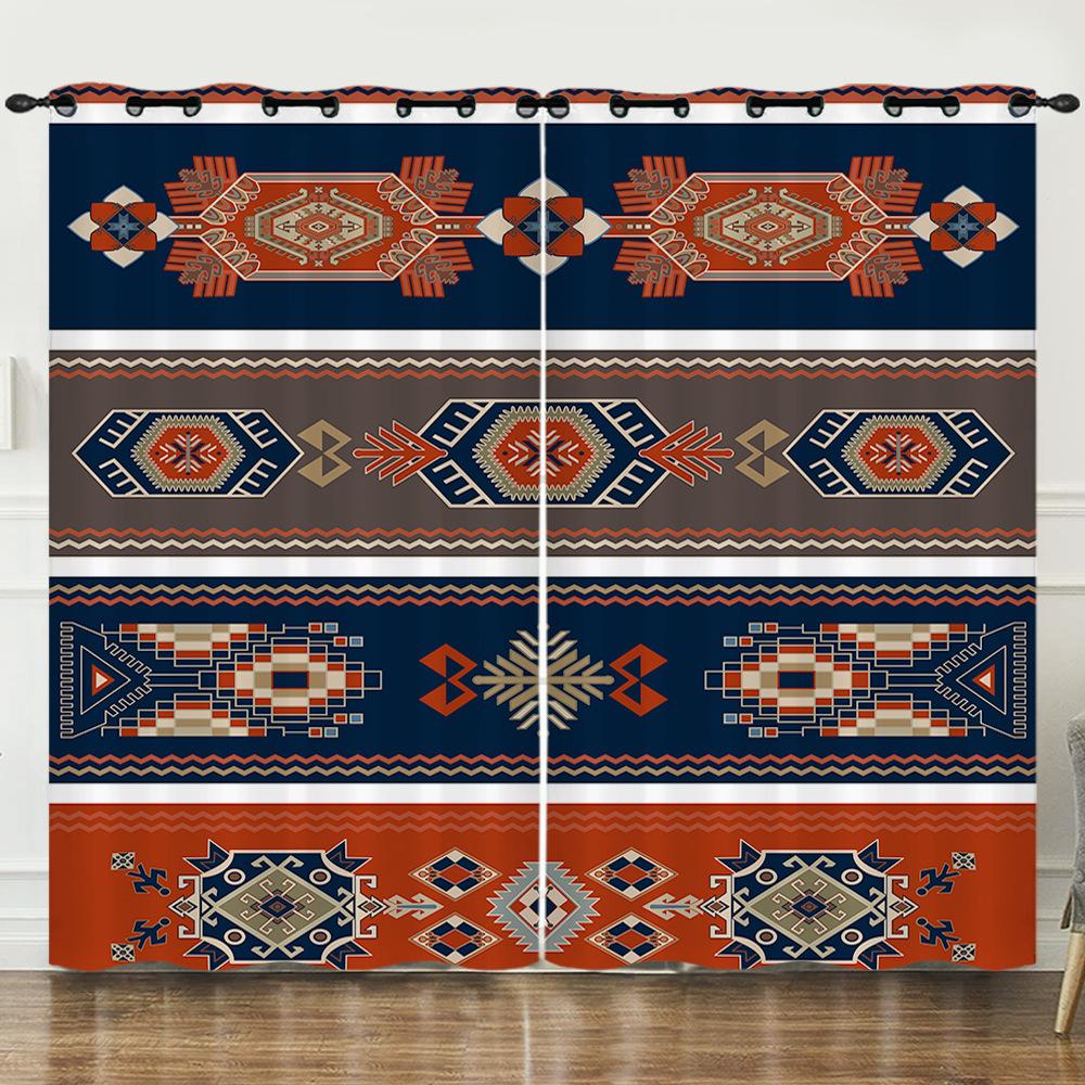 Curtain Ethnic Style 3D Digital Printing Blackout Curtain Punching