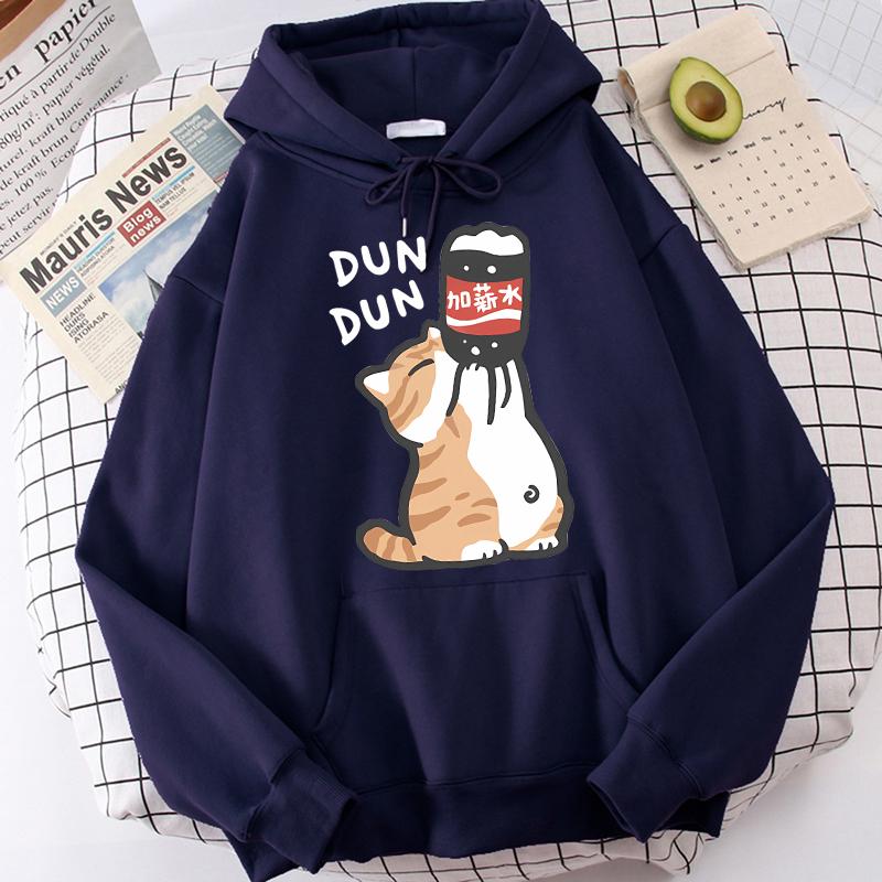 Cat Drinking Beverages Print Sweatshirts Clothes Women Casual Kangaroo Pocket Hoodies Unisex Fashion Funny Hooded Pullovers