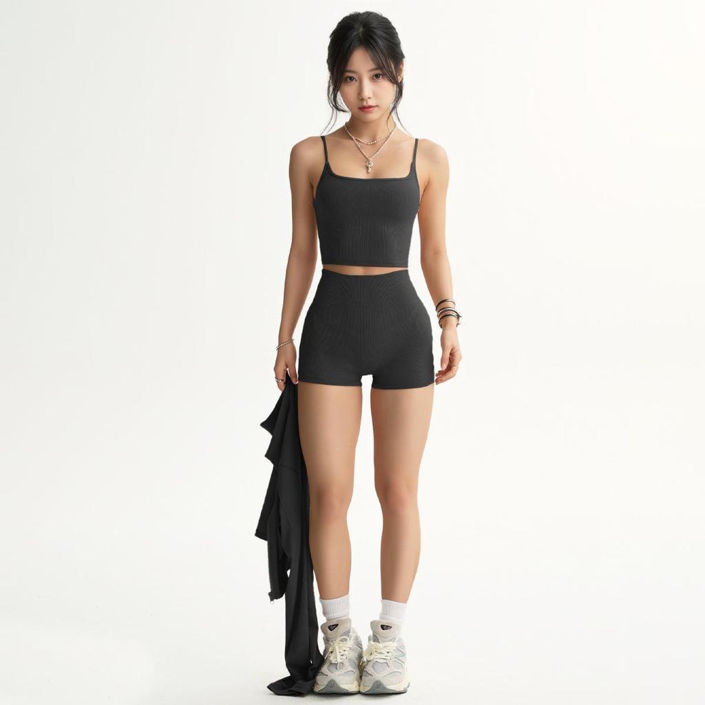 Solid Color Yoga Set: Three-Piece Outfit with Underwear, Pants, and Waist Cincher for Slimming and Body Shaping Fitness.