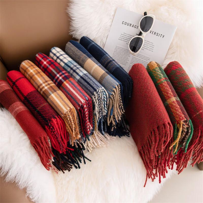 Elegant Red Plaid Winter Scarf