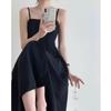 Black retro Hepburn style split suspender dress women's high sense French design sense niche high waist small black dress
