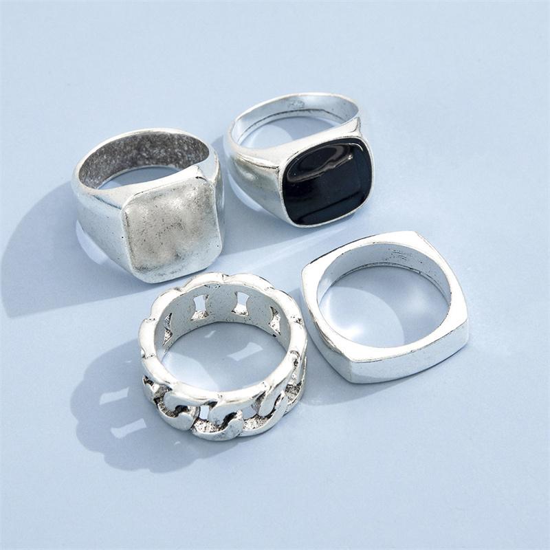 Juego de 4 anillos de metal vintage para hombre, estilo punk, estilo hip hop