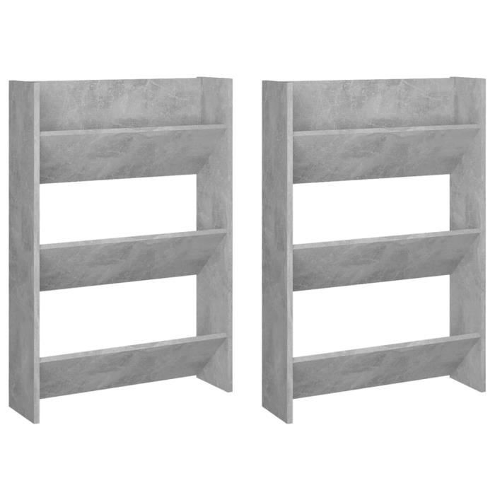 VidaXL Armoires à chaussures murales 2 pcs Gris béton 60x18x90 cm