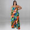MY912 Plus Size Womens Sleeveless Printed Jumpsuit With Belt Soft Milk Silk Fabric 2025 Collection Straight Leg Sweet Gentle Style Casual Wear