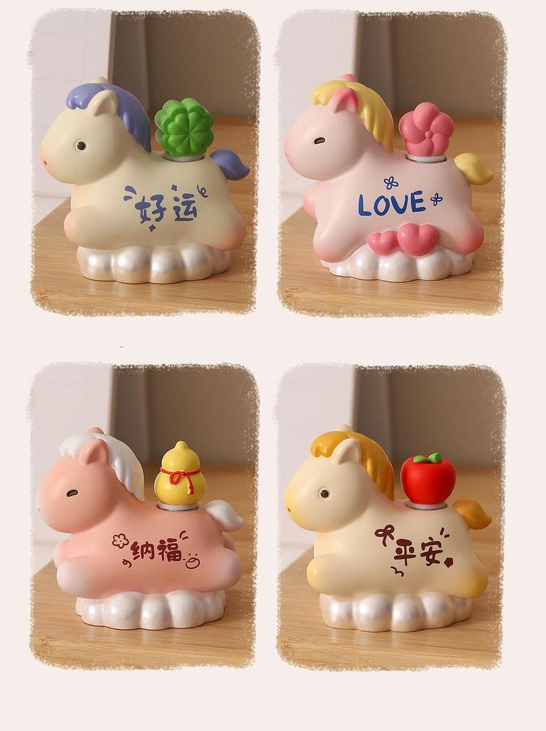 1PC Creative Transfer Zodiac Horse Back Lucky Bag Ingot Can Be Rotated Home Decoration Office Desktop Decoration