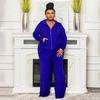 Plus Size Velvet Women's Two 2 Piece Set Outfits Fashion Curve Straight Pants Suit and Track Jacket Street Tracksuit