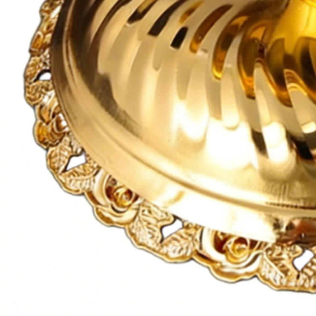 Footed Decorative Fruit Tray Vintage High Gloss Floral Carving Trim Metal Footed Fruit Plate for Snacks Nuts Gold