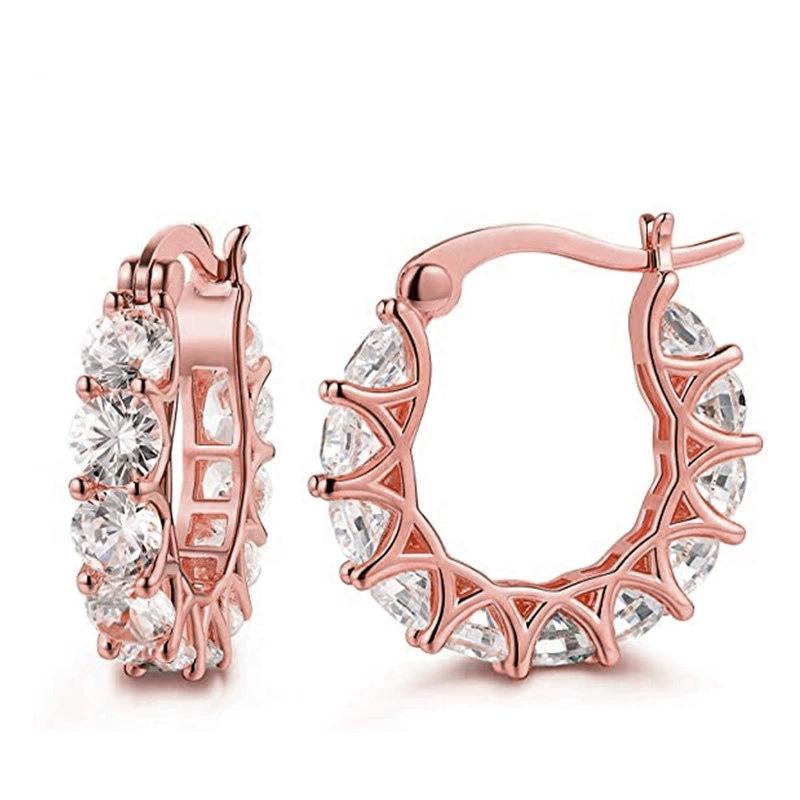 

1 Pair Of Exquisite Women S U-Shaped Earrings, Full Of Zircon Lace Design, Versatile And Eye-Catching For Daily Use рожевий колір золота