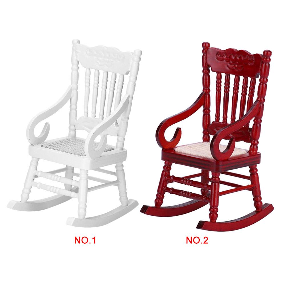 Kuinayouyi 2 Pcs 1:12 Dollhouse Miniature Furniture Wooden Rocking Chairs Dollhouse Accessories for Doll House Decoration,Red