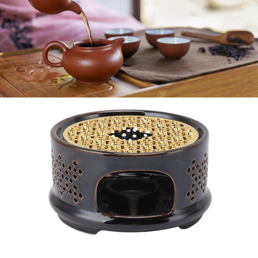 Teapot Warmer Tea Coffee Warmer Base Ceramic Heater with Spoon Lid and Candle Holder