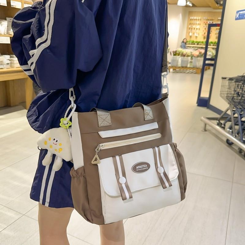 Women's Shoulder Large Capacity Handbag Color Block Tote Bag Student Book Bag for Class Crossbody Bag