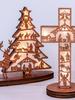 Kids Christmas Gift: 3pcs Luminous Wooden Ornaments - Christmas Tree, Elk & Nativity Scene for Home Party Decoration
