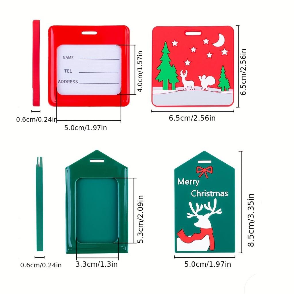 2 Pcs Christmas Themed Luggage Tags High Frequency Pressed PVC Material Travel Box ID Label with Cute Cartoon Design