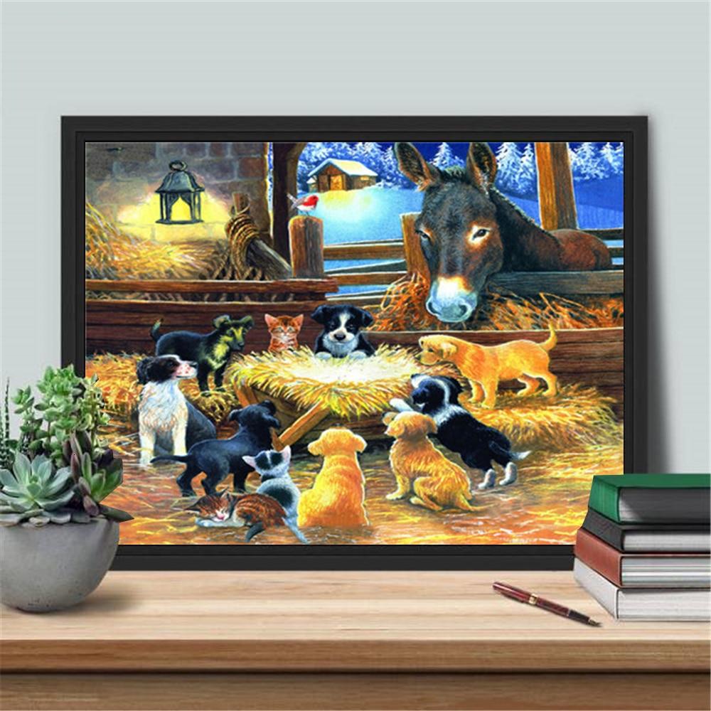 Diamant-Stickerei Kreuzstich Hund DIY Diamant Malerei Esel Tier Strass Bild Weihnachtsdekorationen