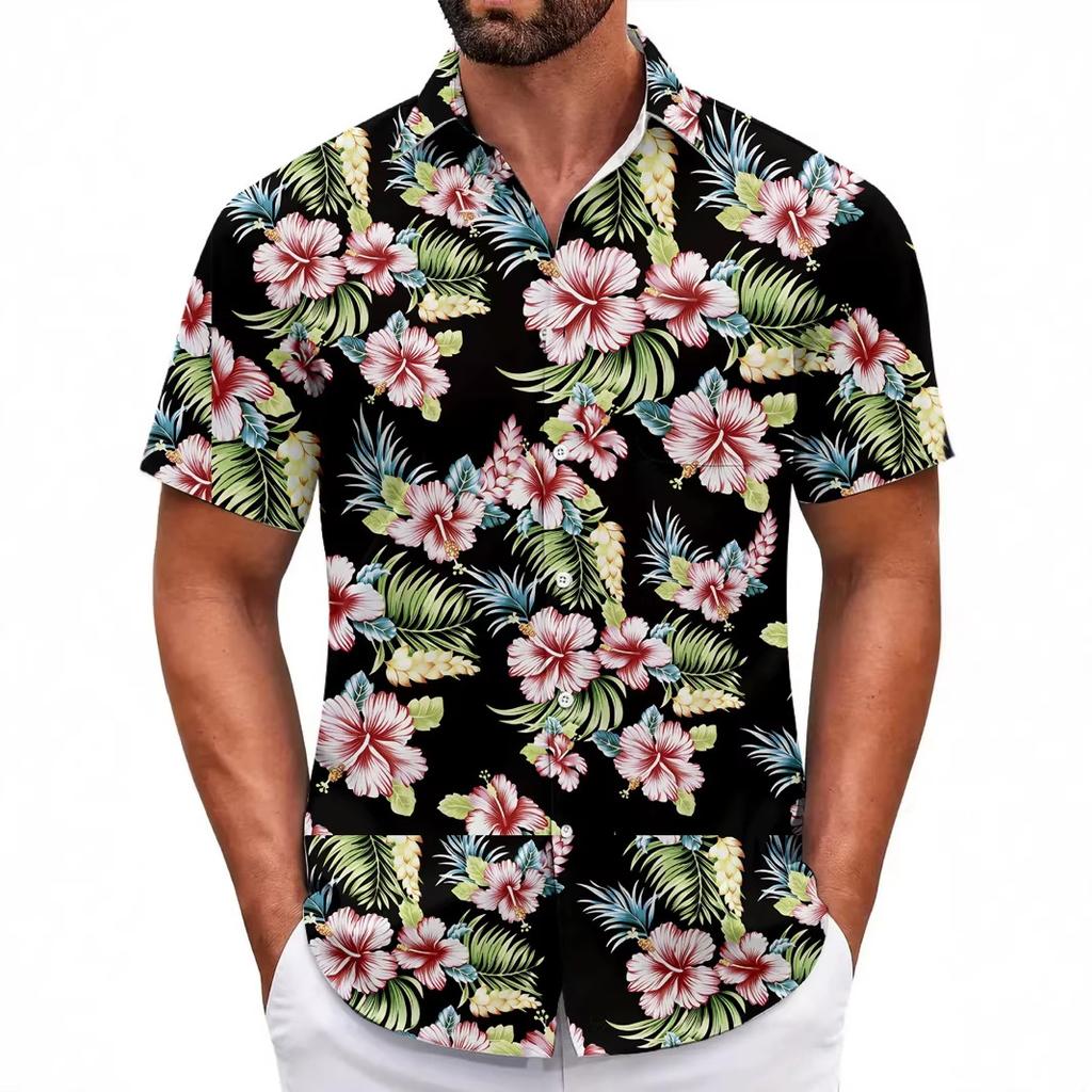 Floral print short-sleeve casual shirt, stylish and comfortable for daily wear.