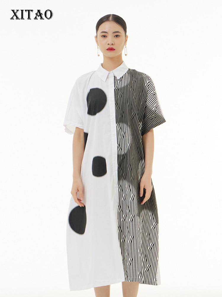 

XITAO однобортное платье женское индивидуальное модное свободное платье с короткими рукавами WLD11441